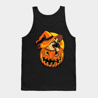 Funny German Shepherd Witch Hat Pumpkin Halloween Tank Top